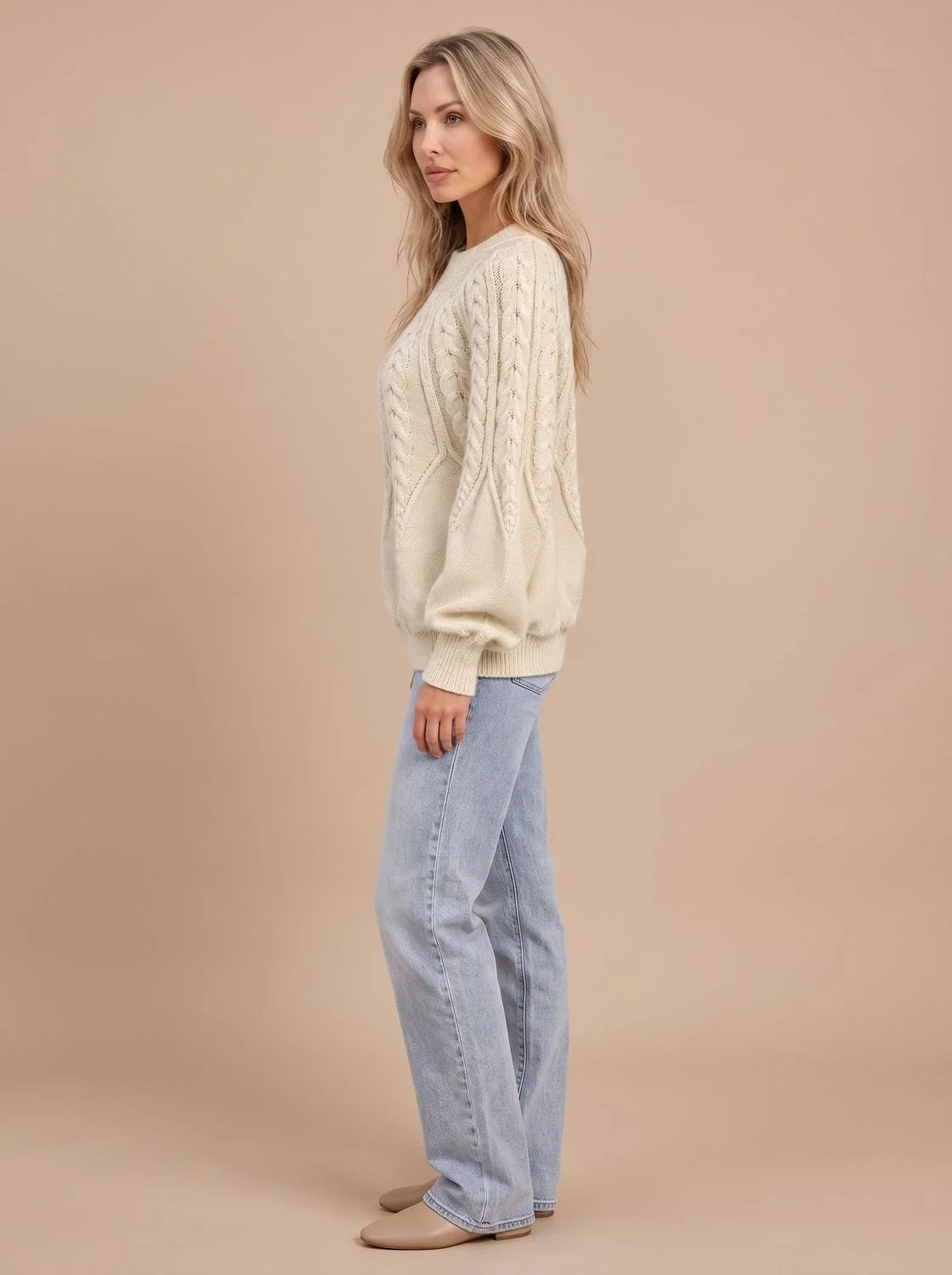 Cable Knit Sweater – Black Crew Neck Classic
