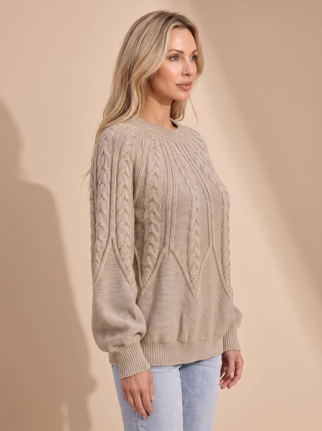Cable Knit Sweater – Black Crew Neck Classic