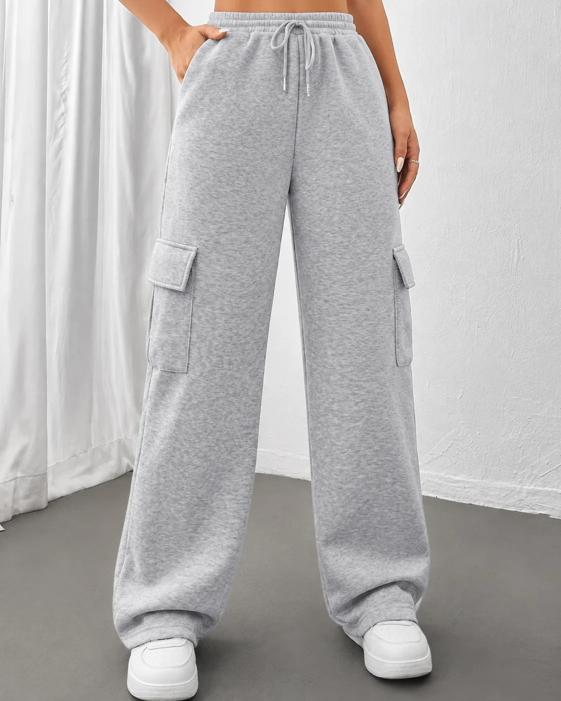 Cargo Pants – Gray Wide Leg Drawstring Joggers