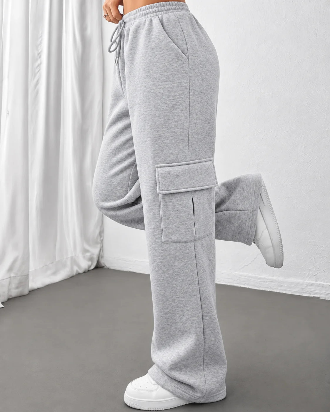 Cargo Pants – Gray Wide Leg Drawstring Joggers