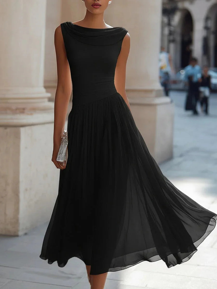 Cowl Neck Midi Dress Ruched