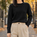 Crewneck Sweater – Black Soft Knit Long-Sleeve Pullover