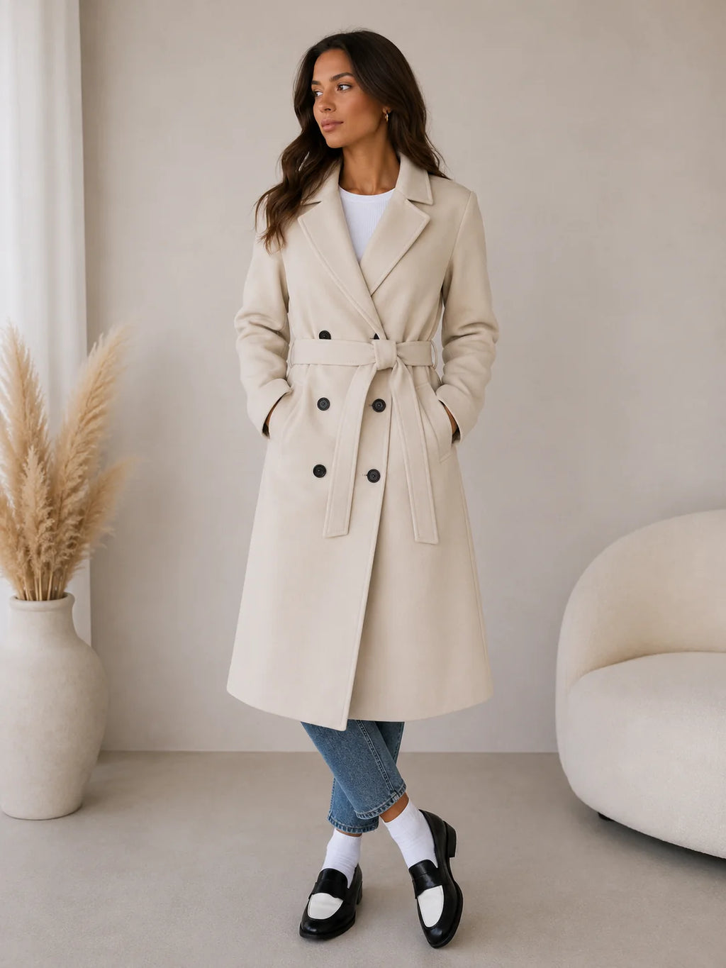 Double breasted coat women – Khaki