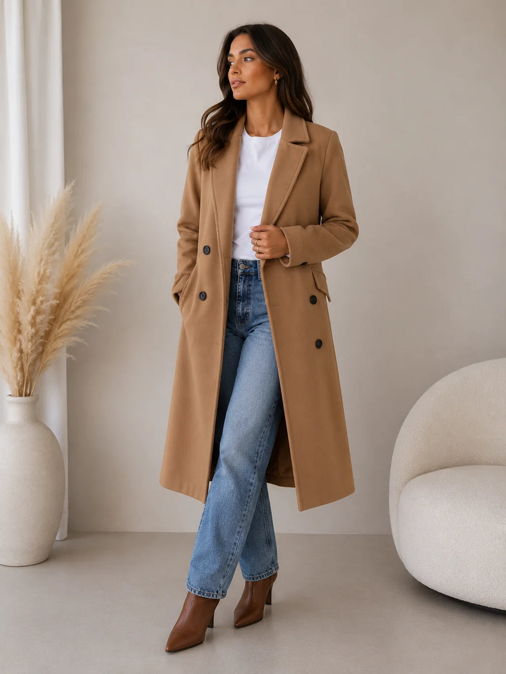 Double breasted coat women – Light Brown