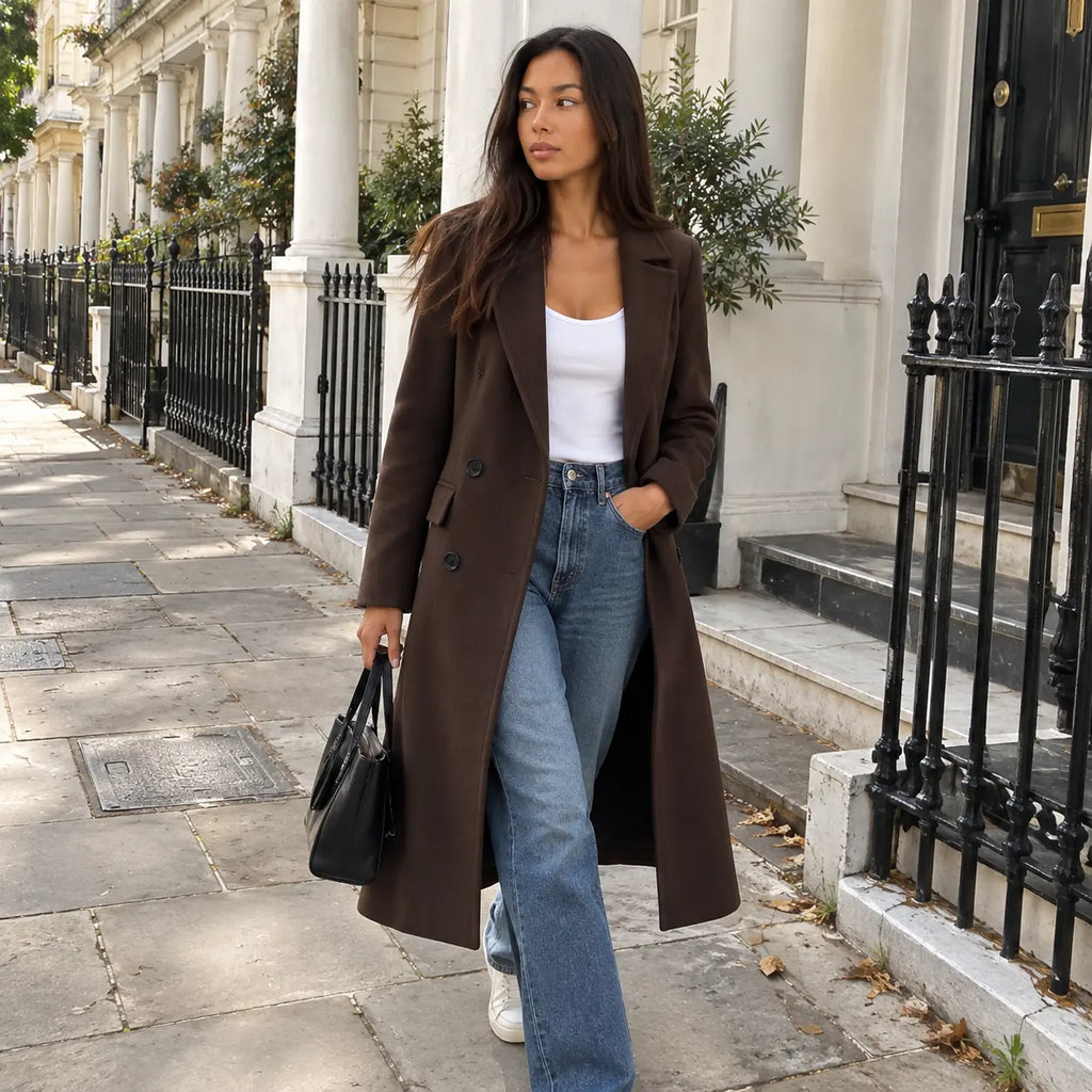 Double breasted coat women – Dark Brown