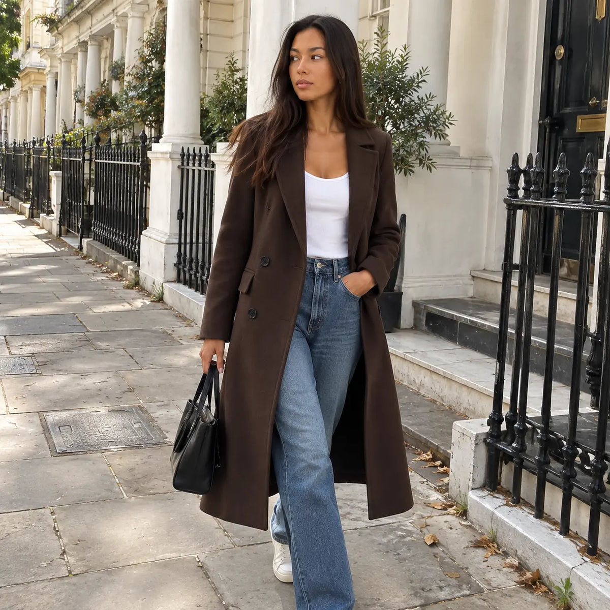 Double breasted coat women – Dark Brown