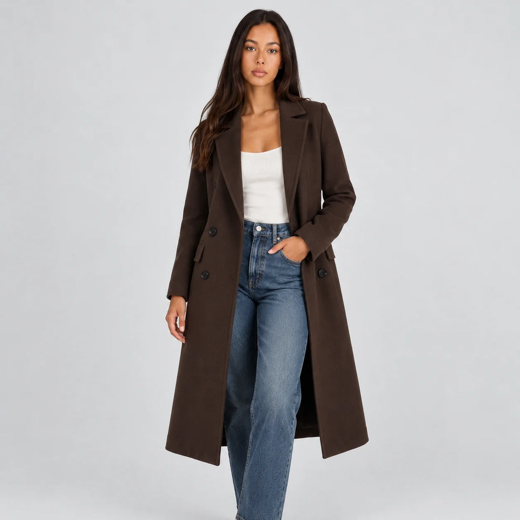 Double breasted coat women – Dark Brown