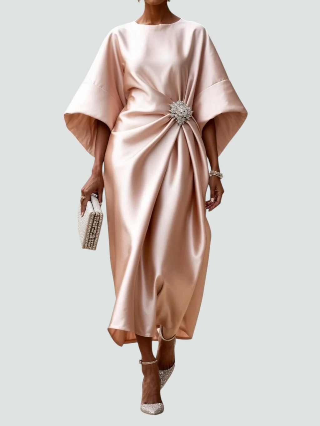 Draped Cape Sleeve Formal Maxi Dress