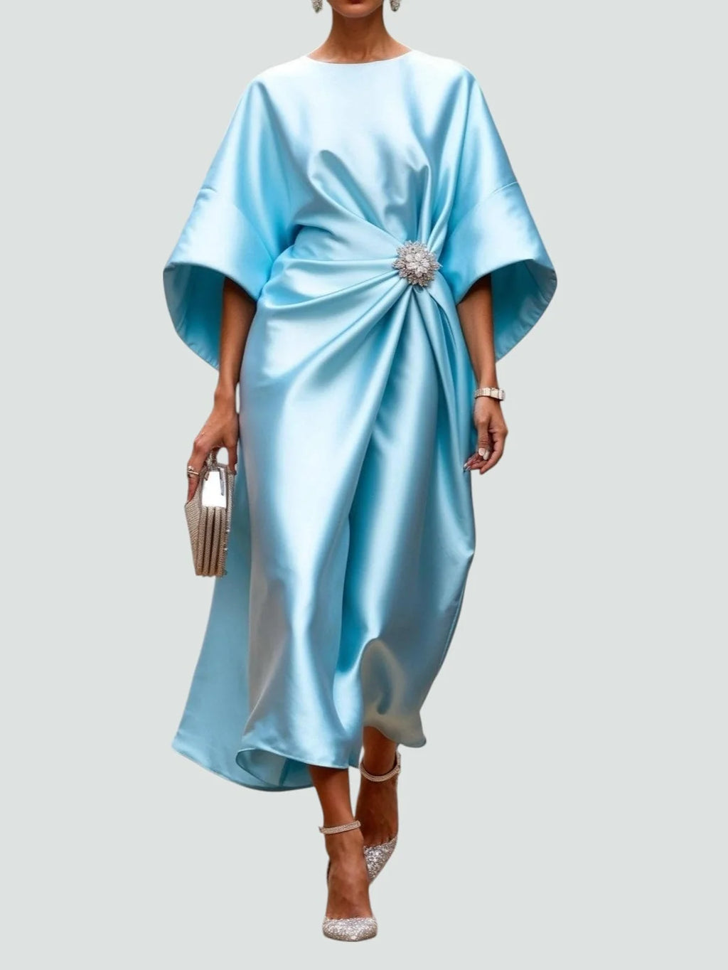 Draped Cape Sleeve Formal Maxi Dress