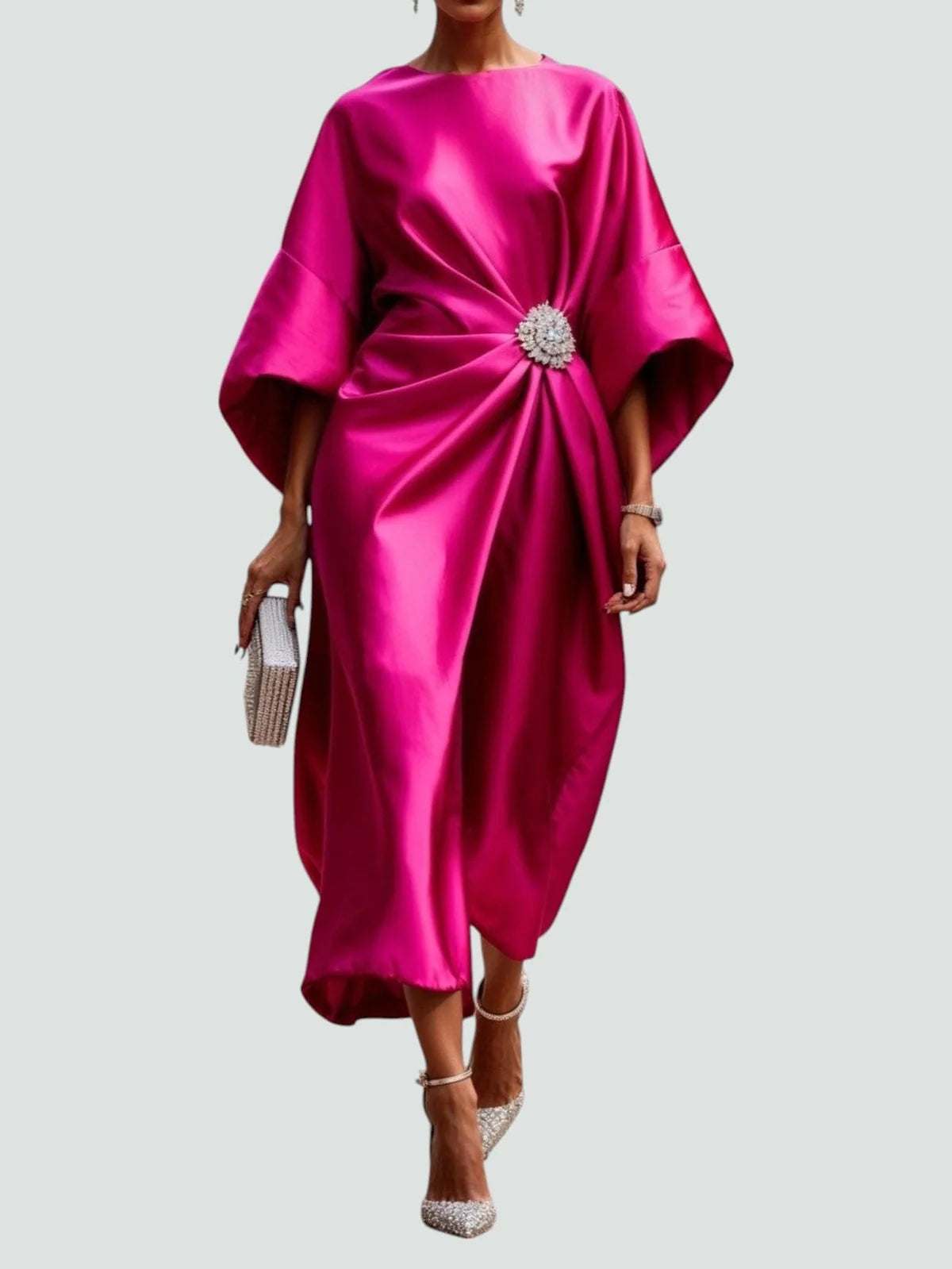Draped Cape Sleeve Formal Maxi Dress