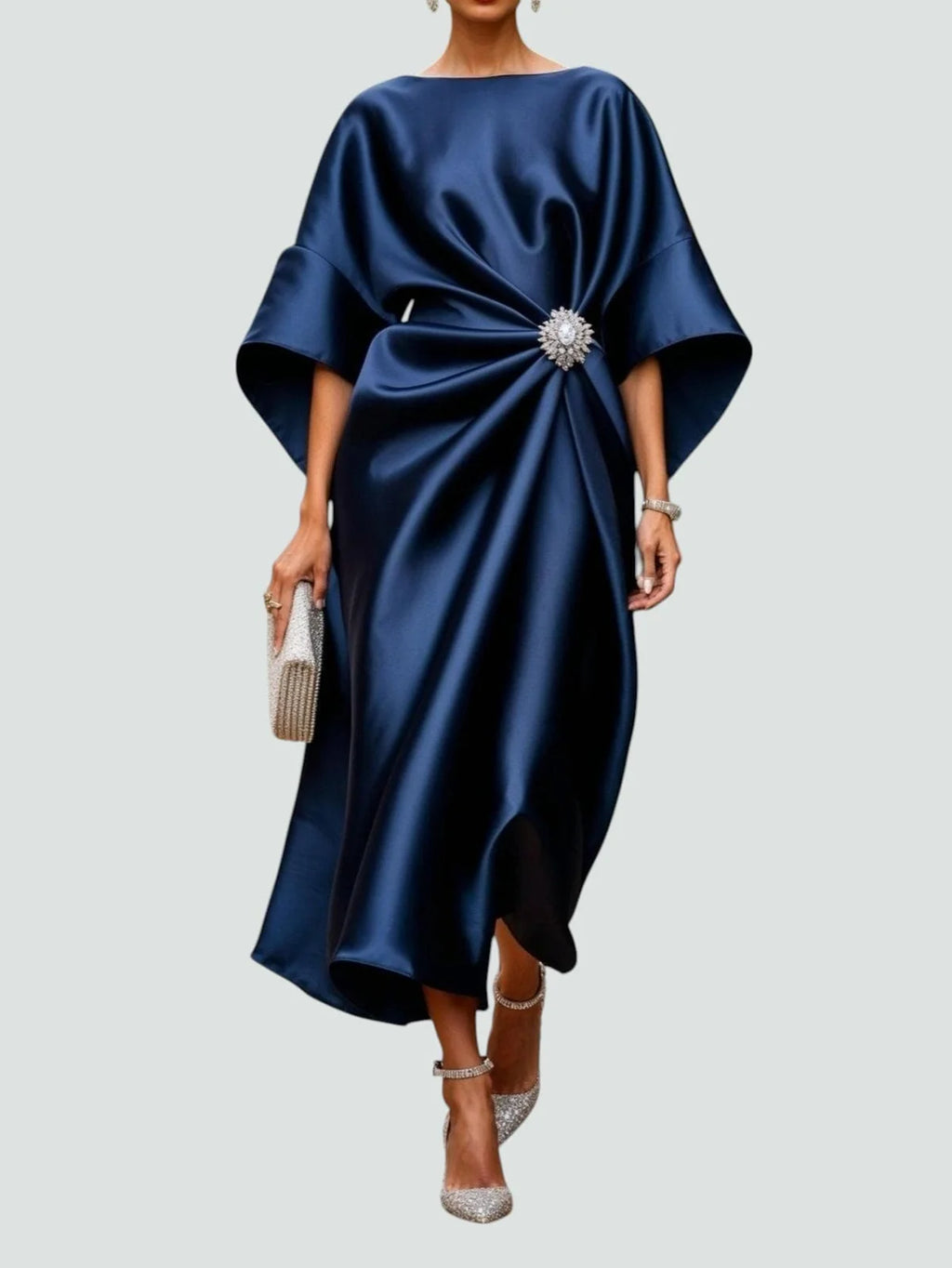 Draped Cape Sleeve Formal Maxi Dress