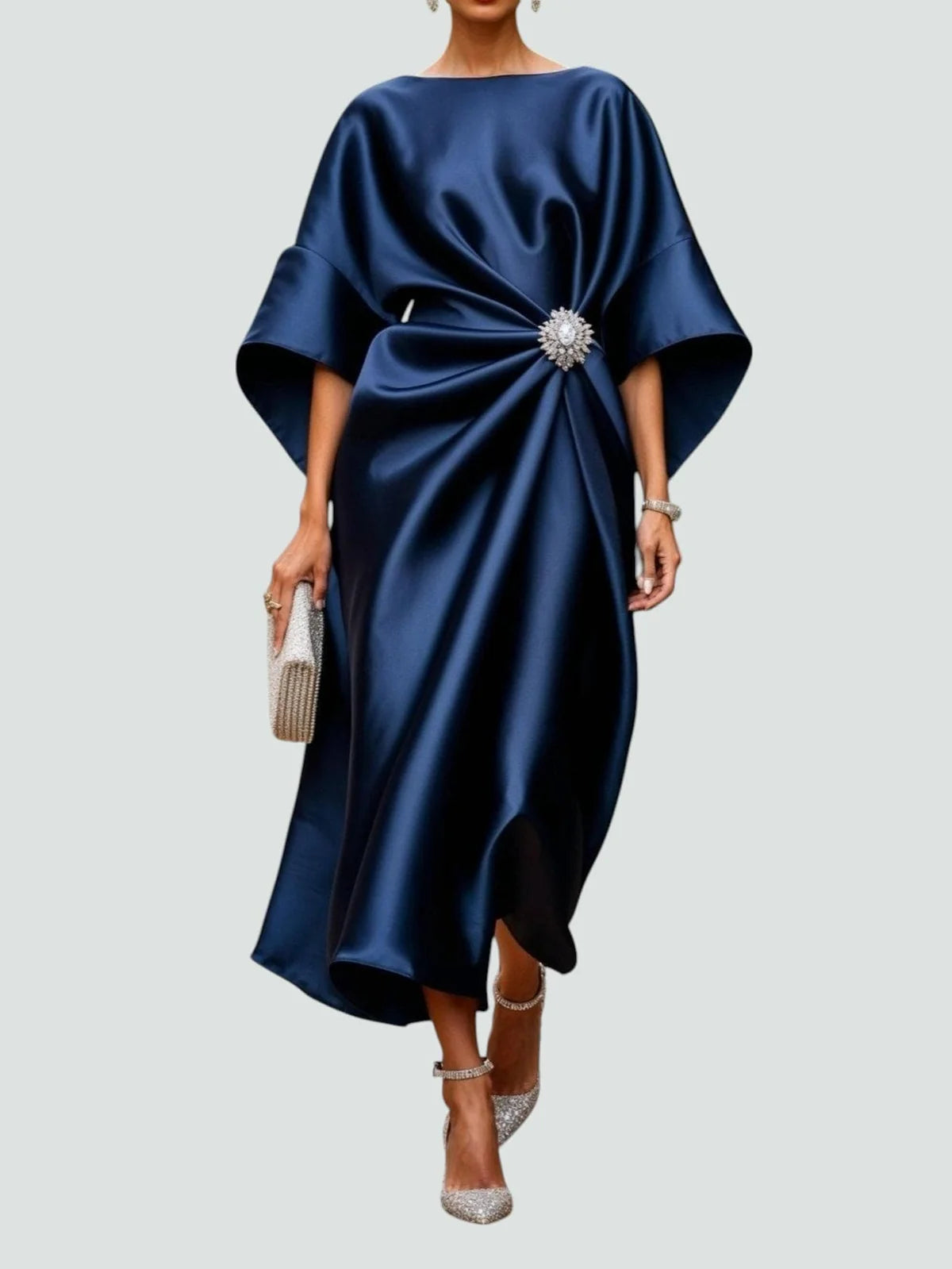 Draped Cape Sleeve Formal Maxi Dress