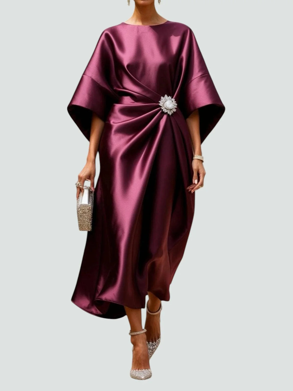 Draped Cape Sleeve Formal Maxi Dress