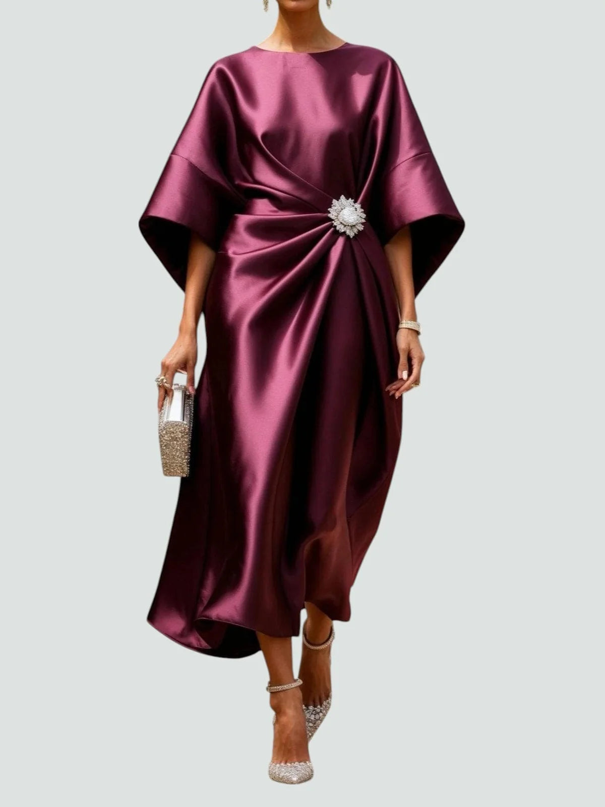 Draped Cape Sleeve Formal Maxi Dress