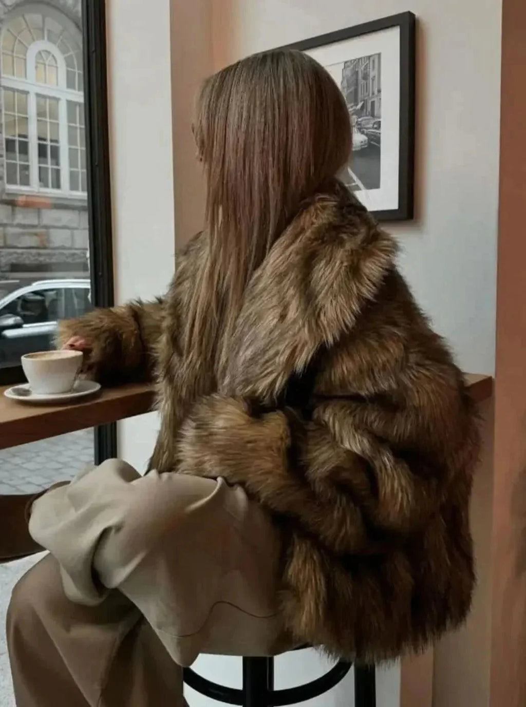 Faux Fur Coat – Brown Long Sleeve Fluffy Fur Coat