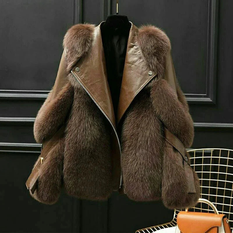 Faux Leather Jacket with Faux Fur Collar