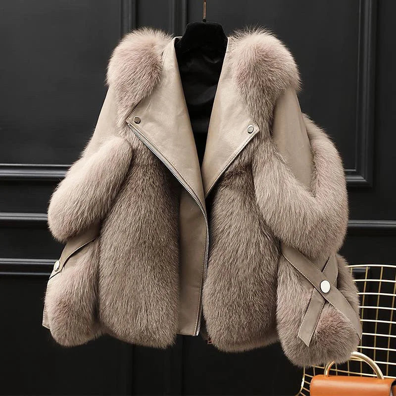 Faux Leather Jacket with Faux Fur Collar