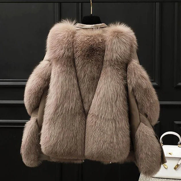 Faux Leather Jacket with Faux Fur Collar