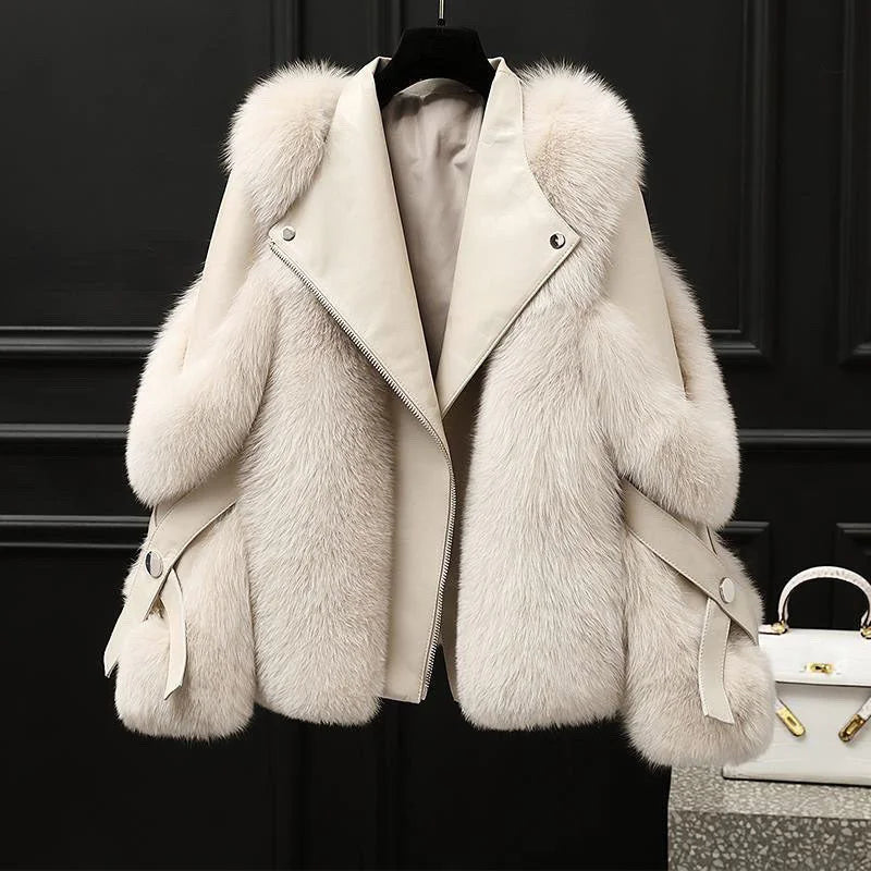 Faux Leather Jacket with Faux Fur Collar