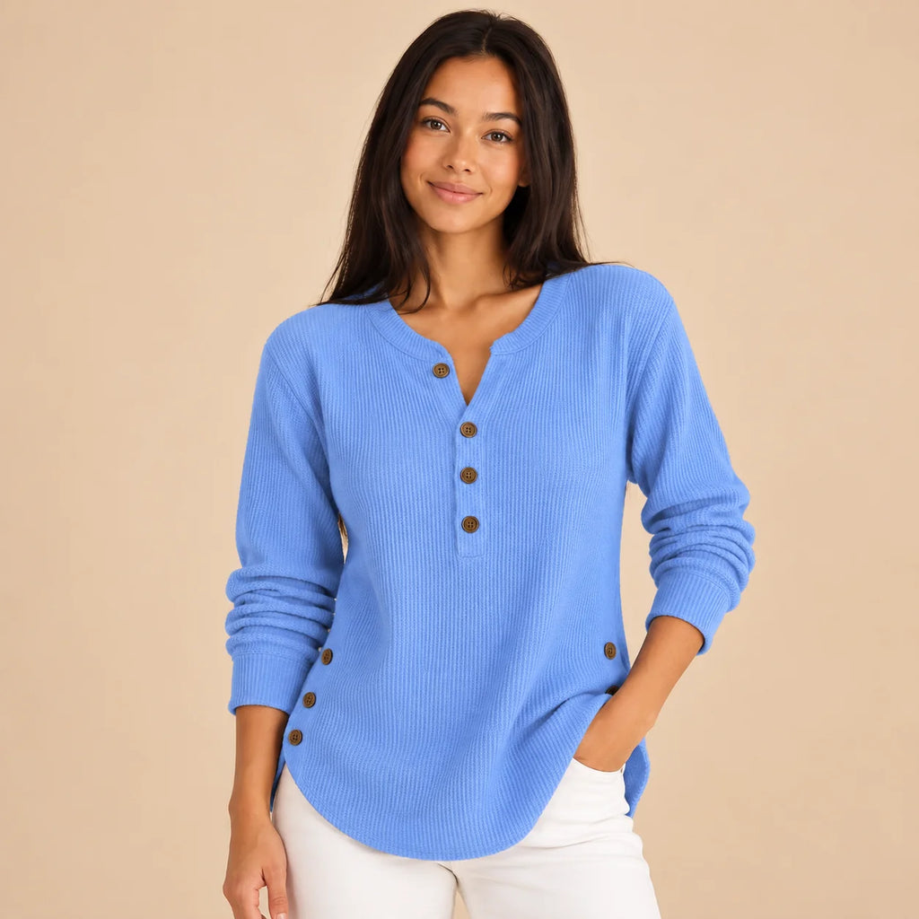 womens knit henley top – Blue