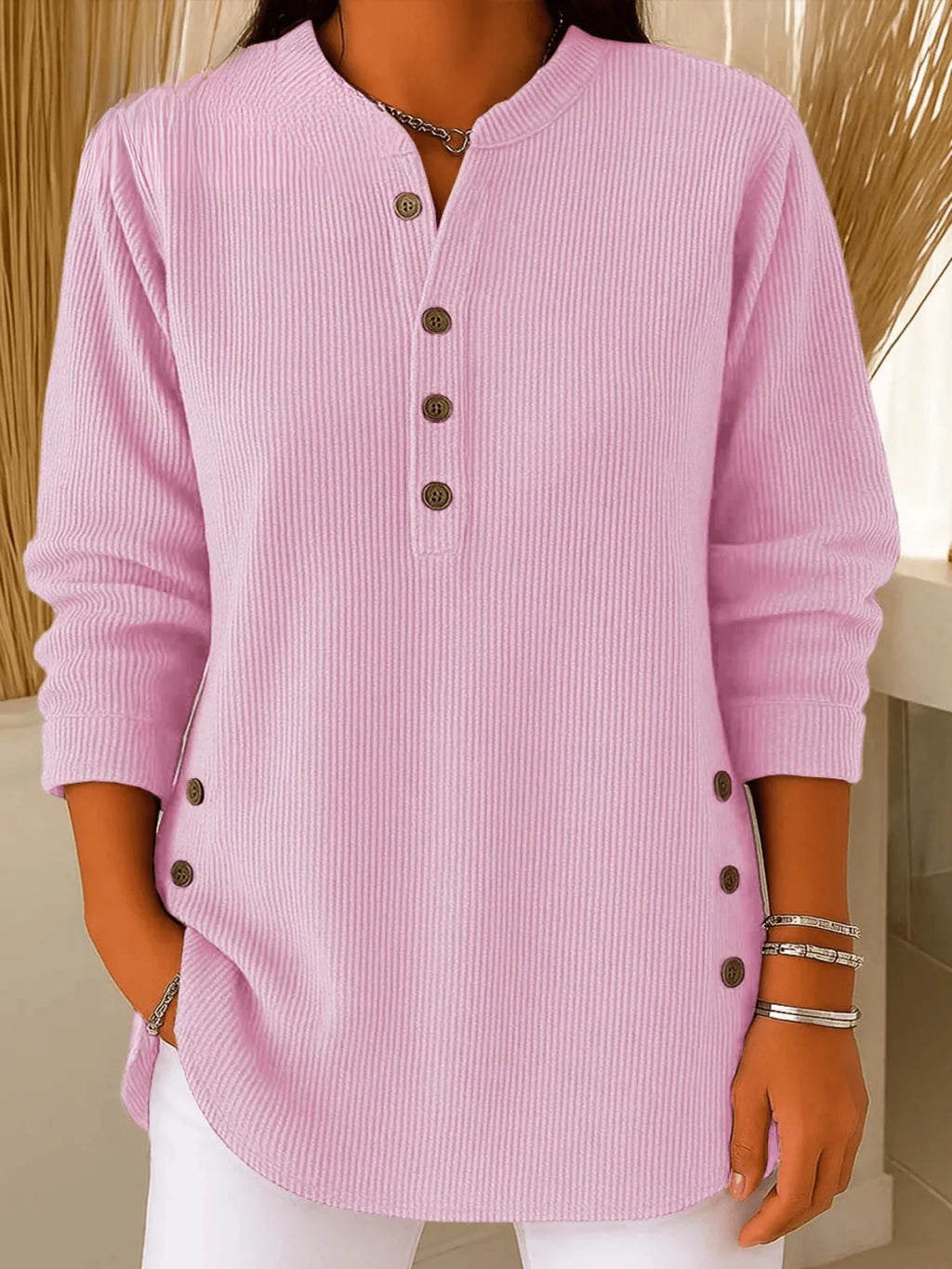 womens knit henley top – Pink