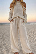 Knit Off Shoulder Top and Wide Leg Pants Set
