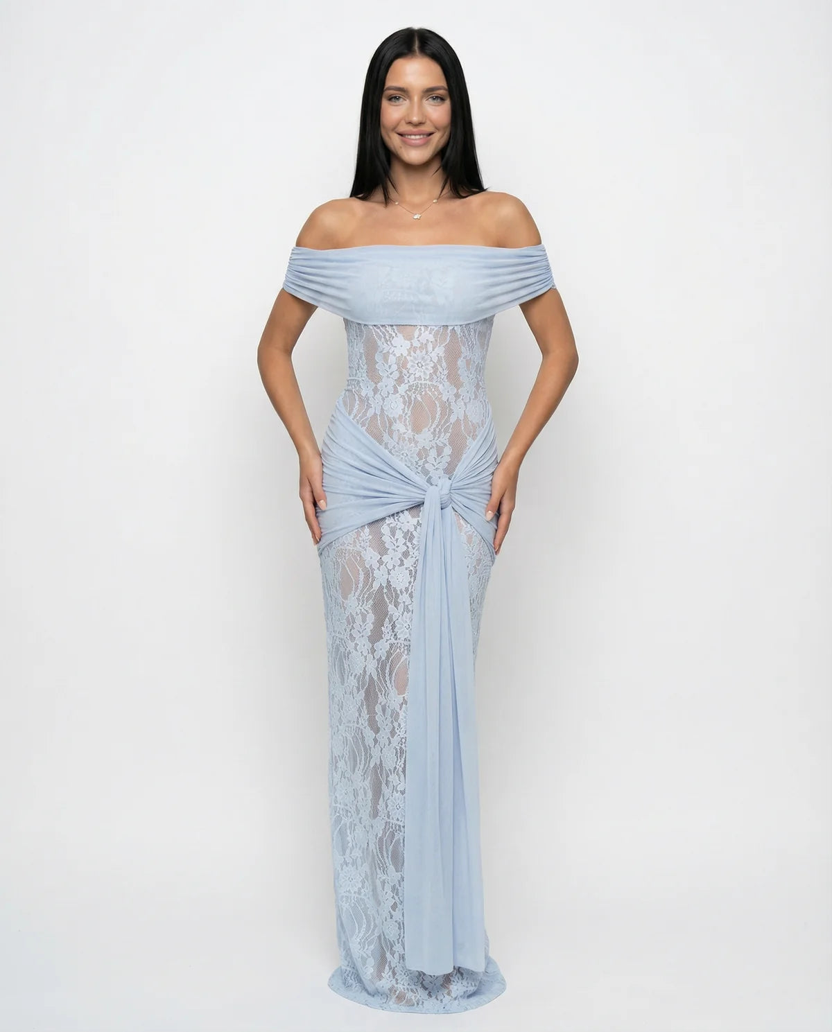 Lace Maxi Dress Off Shoulder with Twist Knot