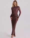 Lace Maxi Dress with Long Sleeves and Satin Skirt