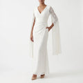 Lace Maxi Dress Wrap Front with Long Cape Sleeves