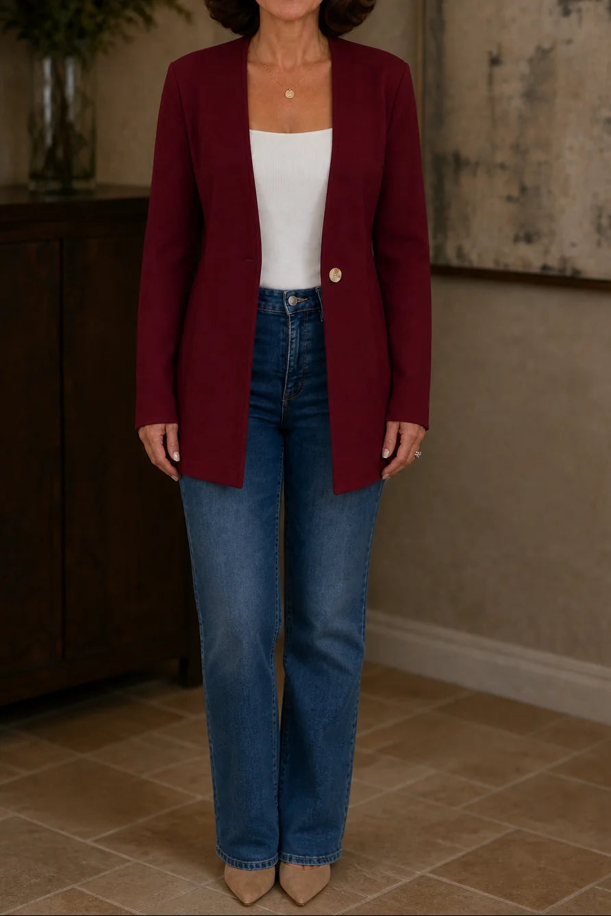 Linden Longline Blazer for Women - V-Neck Single Button A-Line