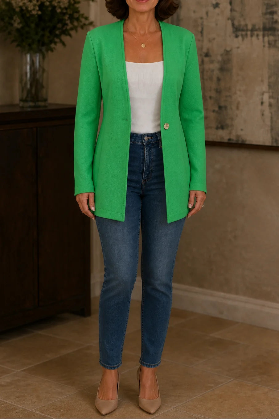 Linden Longline Blazer for Women - V-Neck Single Button A-Line