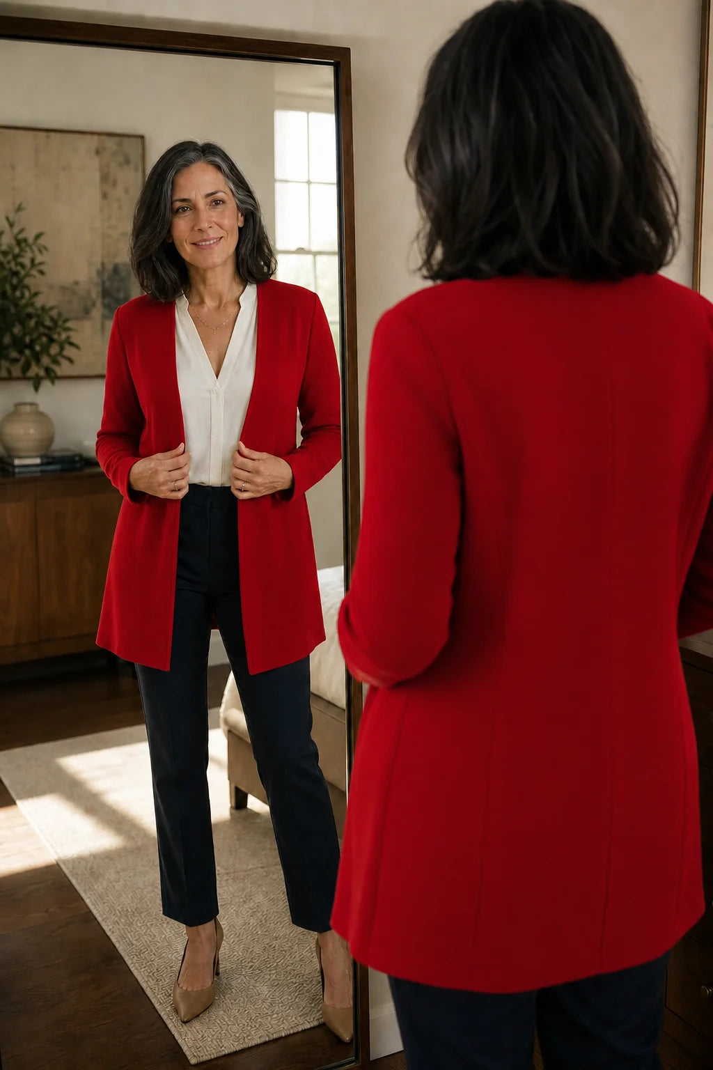 Linden Longline Blazer for Women - V-Neck Single Button A-Line