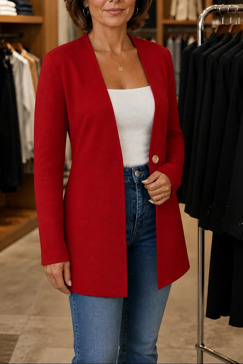 Linden Longline Blazer for Women - V-Neck Single Button A-Line