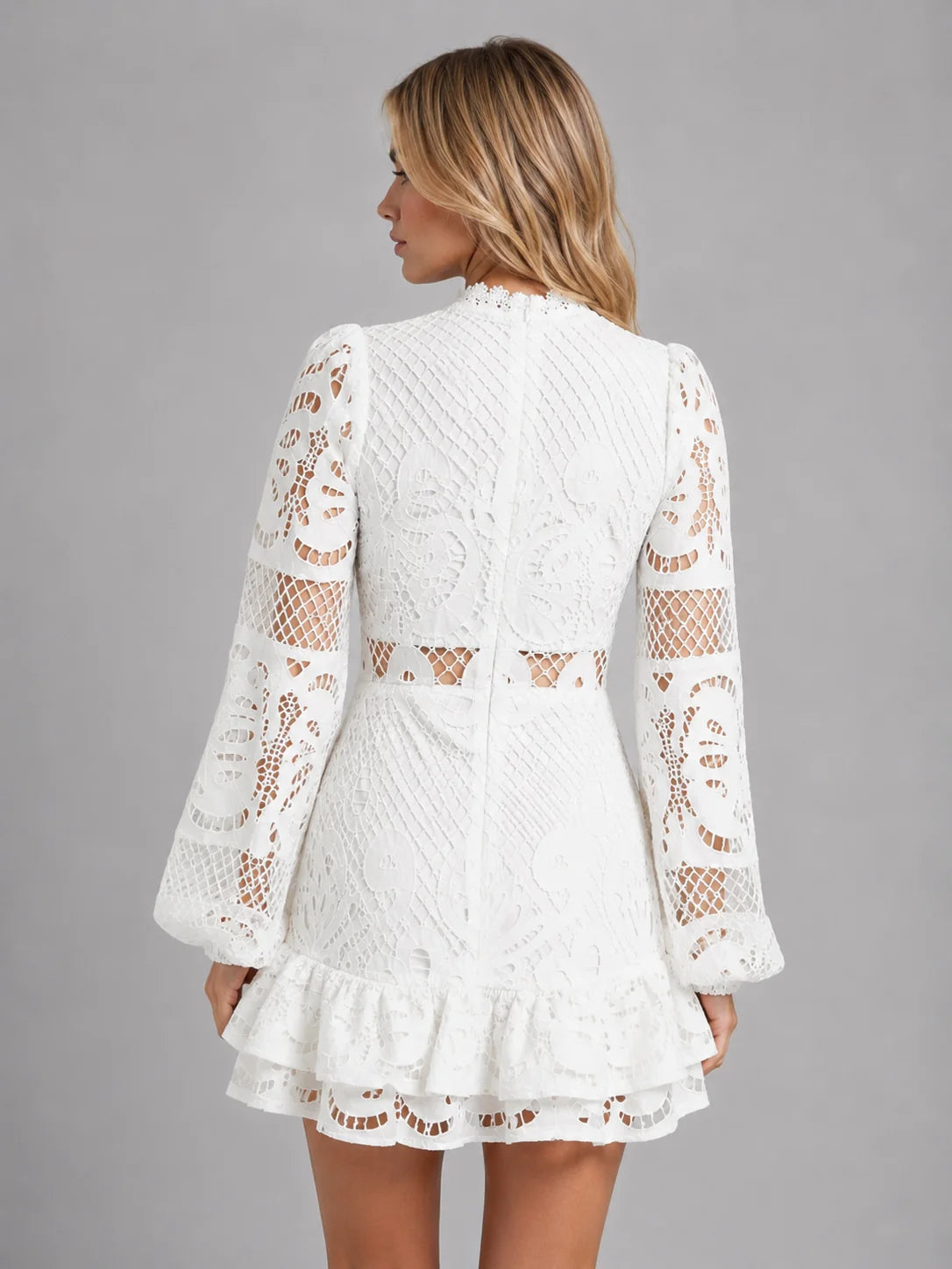 Long Sleeve Lace Mini Dress with High Neck