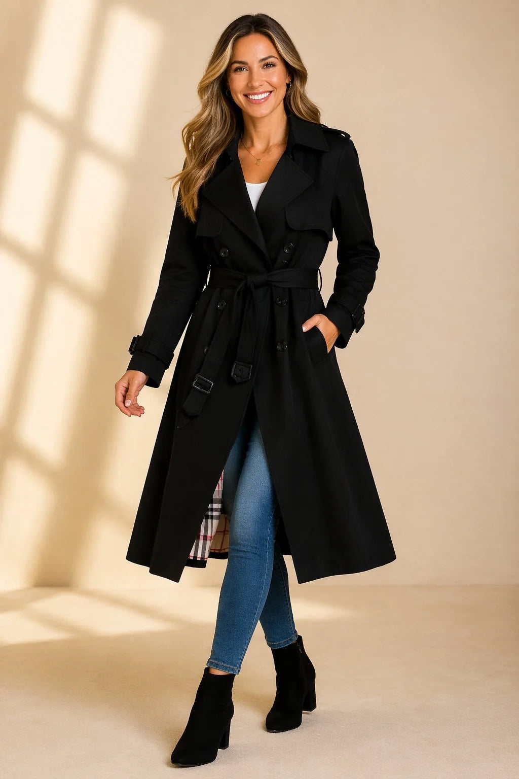 Long Trench Coat with Belt