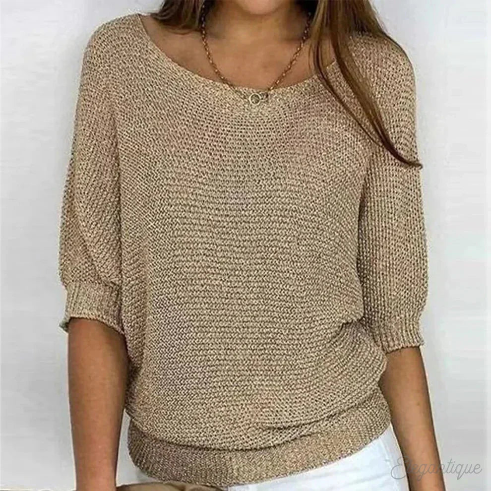 Maja Textured Knit Sweater for Women - Crew Neck Pattern Knit Pullover