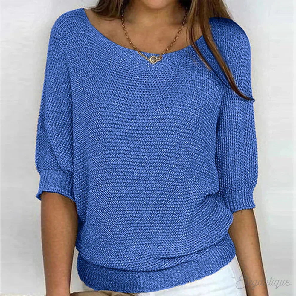 Maja Textured Knit Sweater for Women - Crew Neck Pattern Knit Pullover