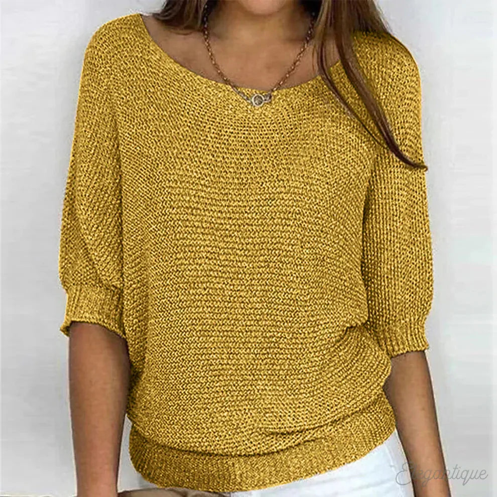 Maja Textured Knit Sweater for Women - Crew Neck Pattern Knit Pullover