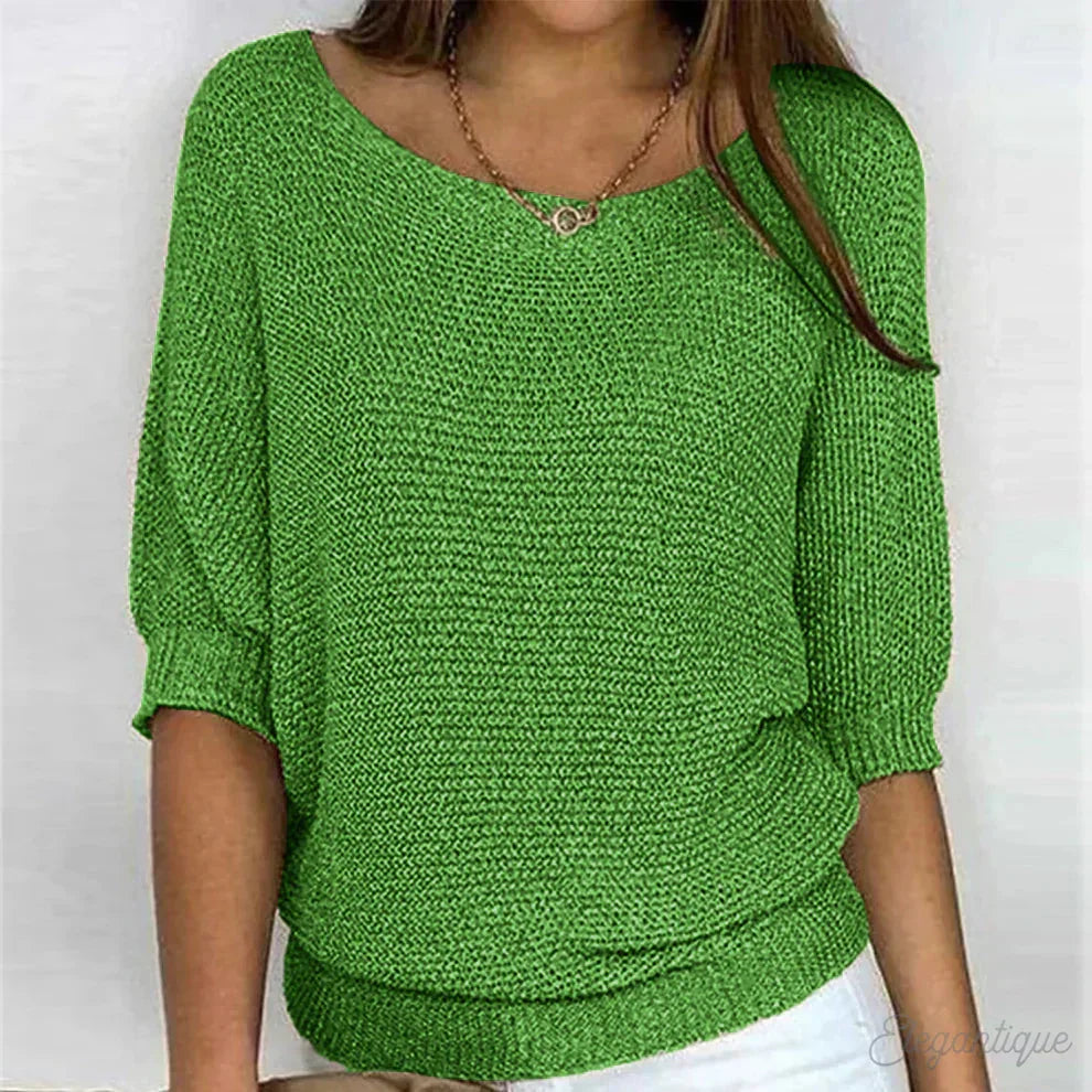 Maja Textured Knit Sweater for Women - Crew Neck Pattern Knit Pullover
