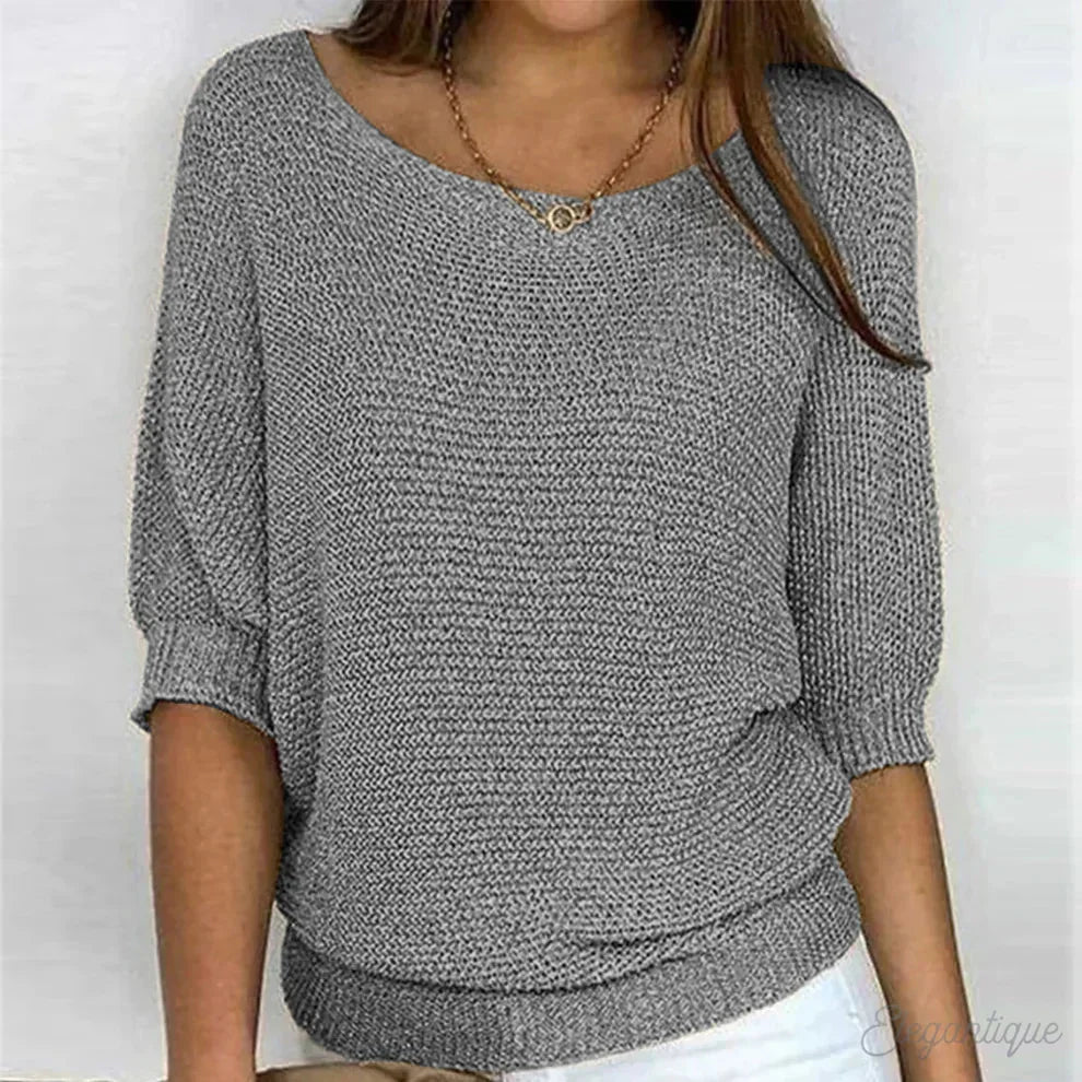 Maja Textured Knit Sweater for Women - Crew Neck Pattern Knit Pullover