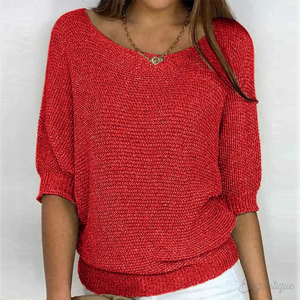 Maja Textured Knit Sweater for Women - Crew Neck Pattern Knit Pullover