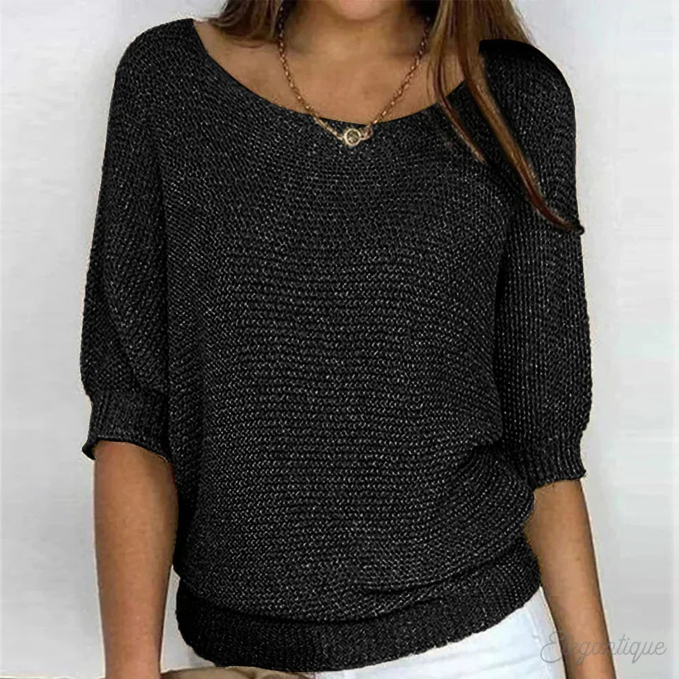 Maja Textured Knit Sweater for Women - Crew Neck Pattern Knit Pullover