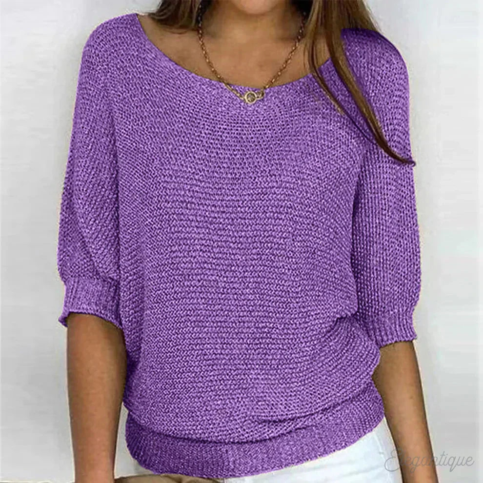 Maja Textured Knit Sweater for Women - Crew Neck Pattern Knit Pullover