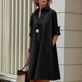 Midi Dress Shirt Style Polo Collar Long Sleeve