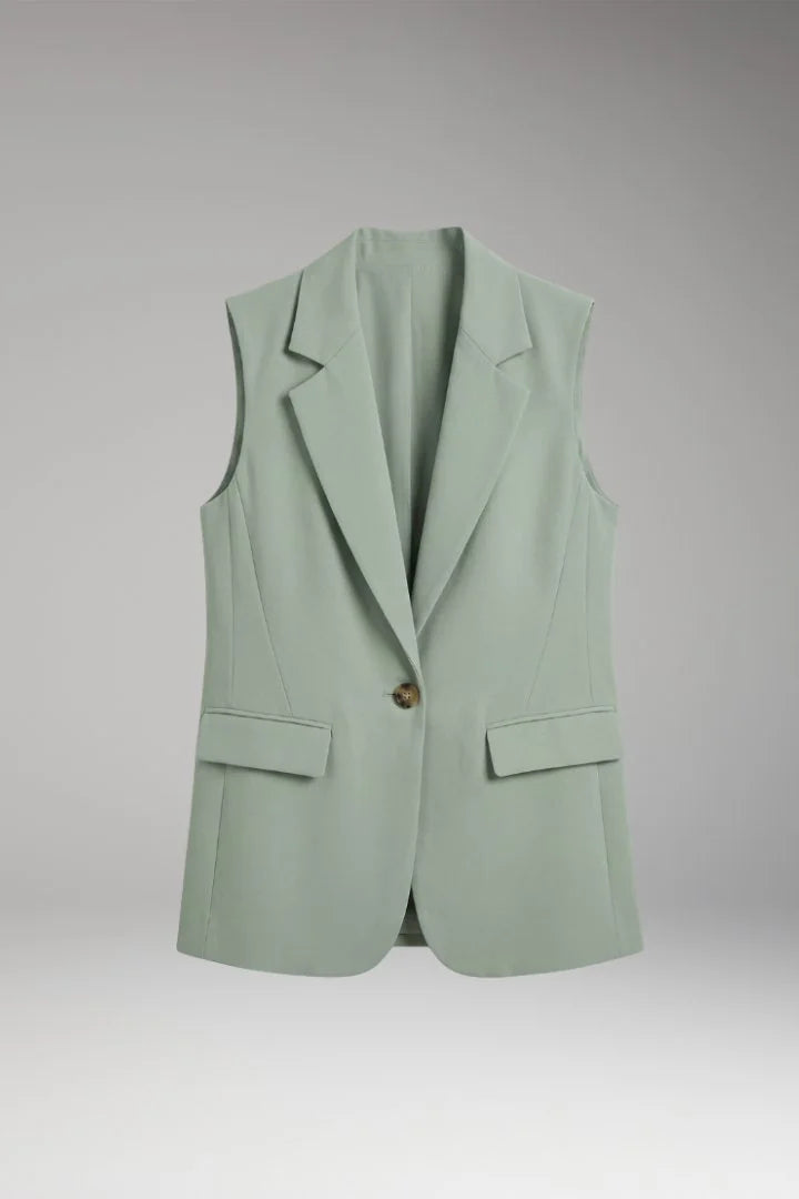 Octavia Sleeveless Blazer Notch Collar Flap Pockets