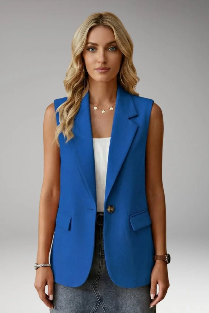 Octavia Sleeveless Blazer Notch Collar Flap Pockets