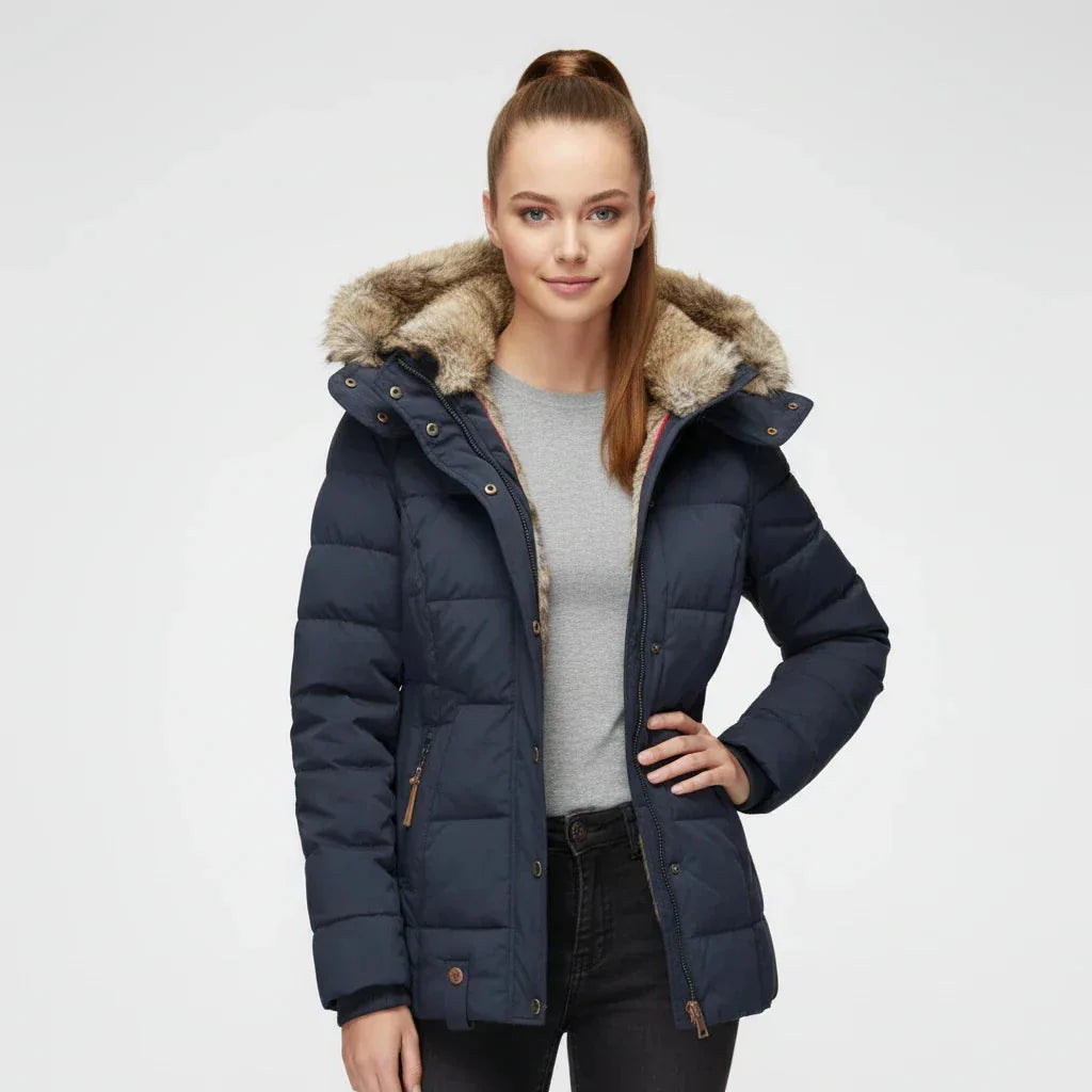 Puffer Jacket – Black Faux-Fur Hooded Quilted Hip-Length