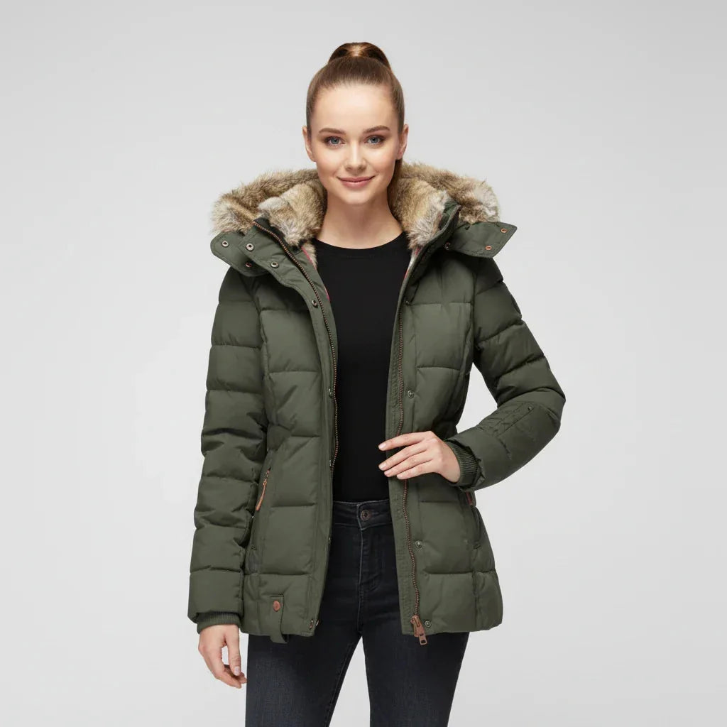 Puffer Jacket – Black Faux-Fur Hooded Quilted Hip-Length