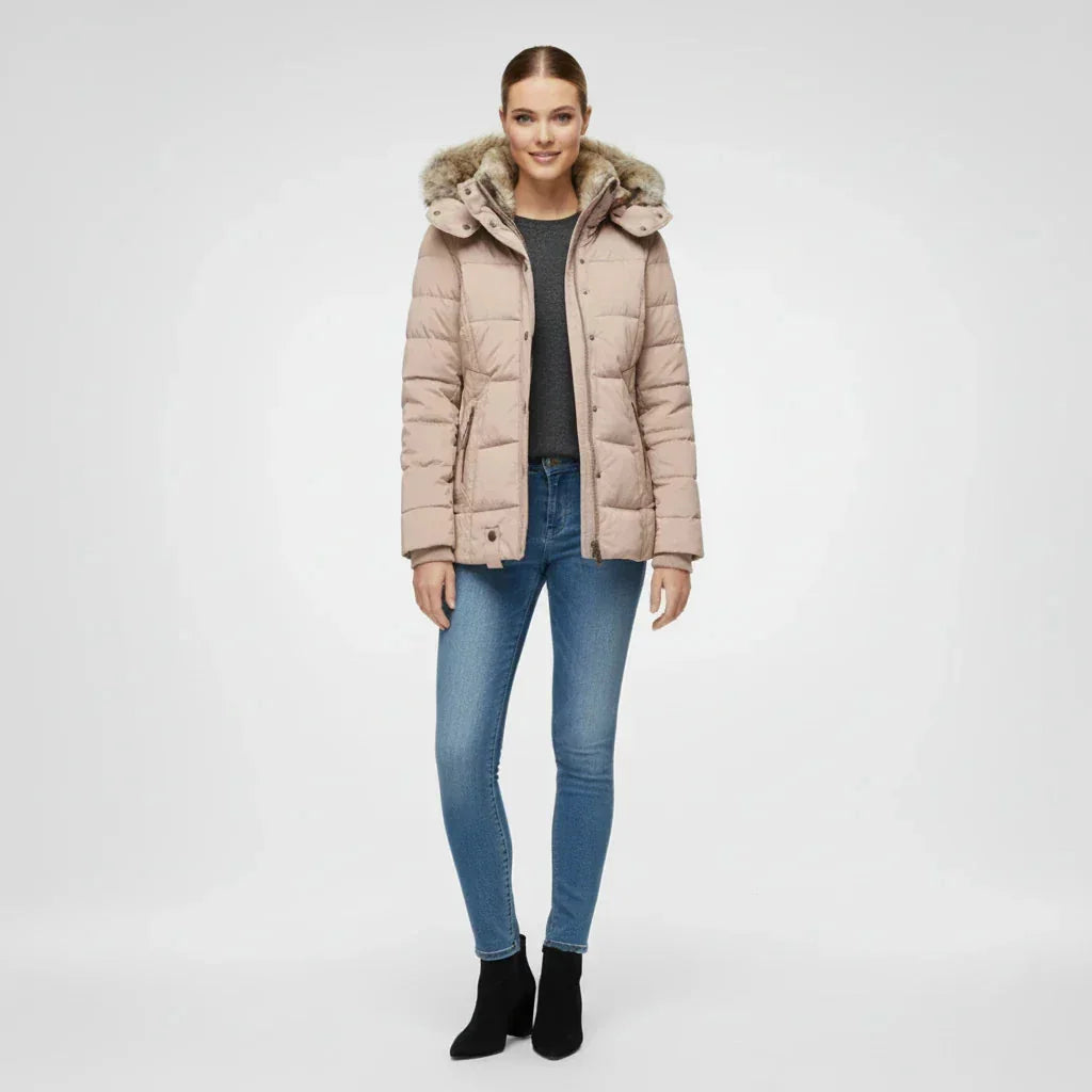Puffer Jacket – Black Faux-Fur Hooded Quilted Hip-Length