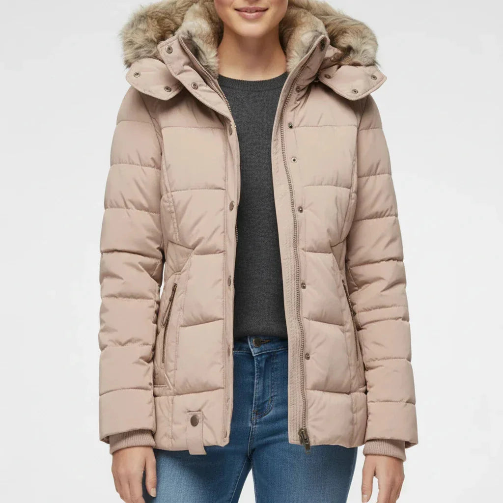 Puffer Jacket – Black Faux-Fur Hooded Quilted Hip-Length